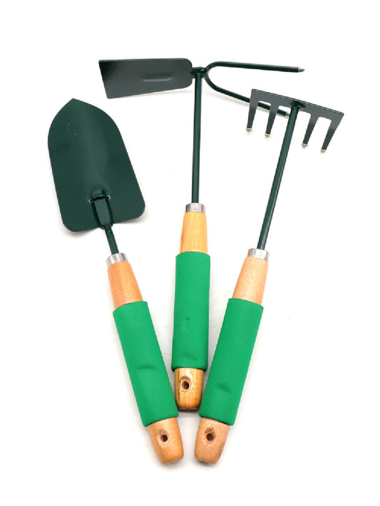 Tris attrezzi da giardinaggio in metallo
